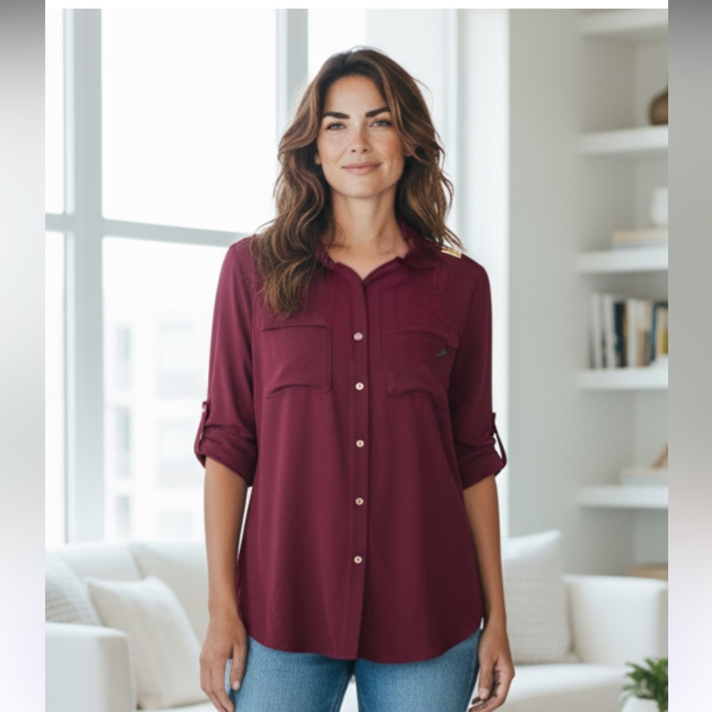 Burgundy Button-Up Blouse